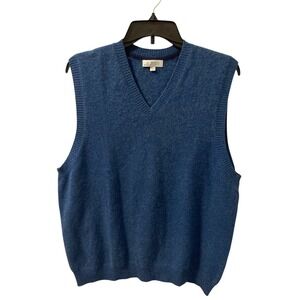 KINROSS 100% Cashmere Sweater Vest Men's Sz Large Blue V-Neck‎ Grandpa